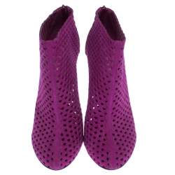 Pre Owned Sergio Rossi Purple Suede Cut Out Ankle Booties Size 41