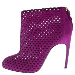 Pre Owned Sergio Rossi Purple Suede Cut Out Ankle Booties Size 41