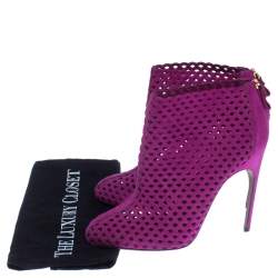Pre Owned Sergio Rossi Purple Suede Cut Out Ankle Booties Size 41