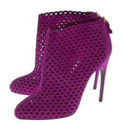 Pre Owned Sergio Rossi Purple Suede Cut Out Ankle Booties Size 41