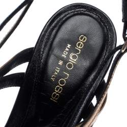 Pre Owned صندل سيرجيو روسي نعل سميك سير كاحل جلد ذهبي/ أسود مقاس 36