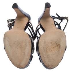 Pre Owned صندل سيرجيو روسي نعل سميك سير كاحل جلد ذهبي/ أسود مقاس 36