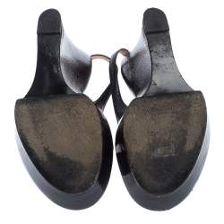 Pre Owned صندل سيرجيو روسي جلد أسود لامع كعب روكي نعل سميك بحزام للكاحل مقاس 38