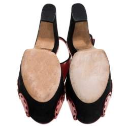 Pre Owned Sergio Rossi Red/Black Patent Leather And Suede Slingback Platform Sandals Size 39