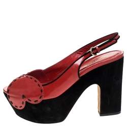 Pre Owned Sergio Rossi Red/Black Patent Leather And Suede Slingback Platform Sandals Size 39