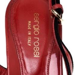 Pre Owned Sergio Rossi Red/Black Patent Leather And Suede Slingback Platform Sandals Size 39