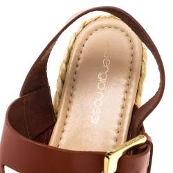 Pre Owned Sergio Rossi Brown Leather Espadrille Open Toe Ankle Strap Platform Sandals Size 36