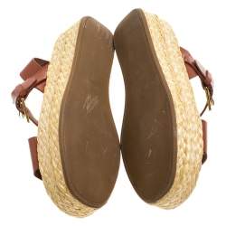 Pre Owned Sergio Rossi Brown Leather Espadrille Open Toe Ankle Strap Platform Sandals Size 36