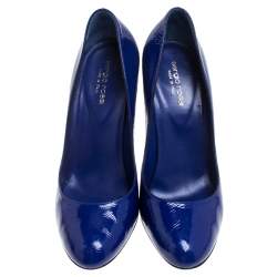 Sergio Rossi Electric Blue Patent Leather Round Toe Pumps Size 40