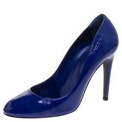 Sergio Rossi Electric Blue Patent Leather Round Toe Pumps Size 40