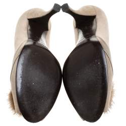 Sergio Rossi Beige Suede And Fur Bow Peep Toe Pumps Size 37.5