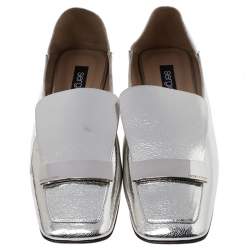 Sergio Rossi Silver Metallic Leather SR1 Loafers Size 41