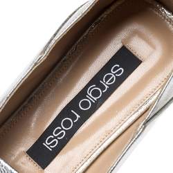 Sergio Rossi Silver Metallic Leather SR1 Loafers Size 41