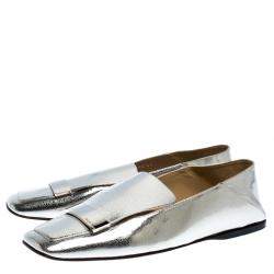 Sergio Rossi Silver Metallic Leather SR1 Loafers Size 41