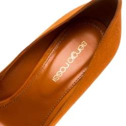 Pre Owned Sergio Rossi Orange Suede Peep Toe Wedge Pumps Size 36.5