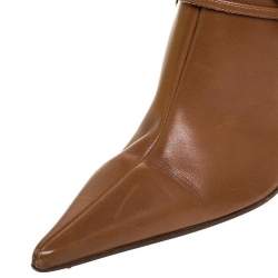 Pre Owned حذاء بوت سيرجيو روسي منتصف ساق تفاصيل إبزيم جلد بني مقاس 37