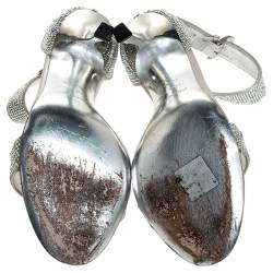 Pre Owned Sergio Rossi Grey Crystal Embellished Satin Open Toe Ankle Strap Sandals Size 36