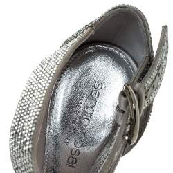 Pre Owned Sergio Rossi Grey Crystal Embellished Satin Open Toe Ankle Strap Sandals Size 36