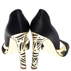 Pre Owned Sergio Rossi Black/Gold Satin Open Toe Sandals Size 38