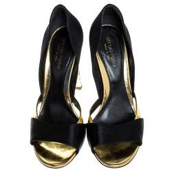 Pre Owned Sergio Rossi Black/Gold Satin Open Toe Sandals Size 38