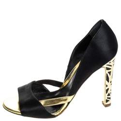 Pre Owned Sergio Rossi Black/Gold Satin Open Toe Sandals Size 38