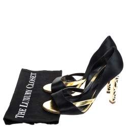 Pre Owned Sergio Rossi Black/Gold Satin Open Toe Sandals Size 38