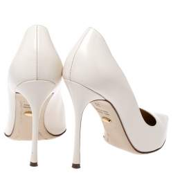 مملوكة مسبقًا حذاء كعب عالي سيرجيو روسي جلد أبيض أوف وايت مقدمة مدببة مقاس 35