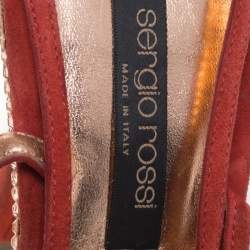 Sergio Rossi Red Suede Crystal Embellished Ankle Strap Platform Sandals Size 37