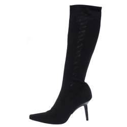Pre Owned Sergio Rossi Black Stretch Fabric Knee Length Boots Size 38