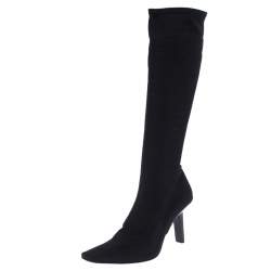 Pre Owned Sergio Rossi Black Stretch Fabric Knee Length Boots Size 38