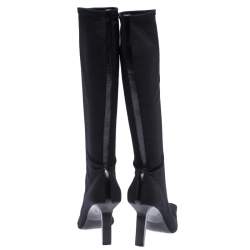 Pre Owned Sergio Rossi Black Stretch Fabric Knee Length Boots Size 38