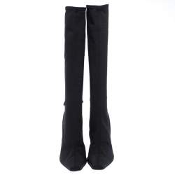 Pre Owned Sergio Rossi Black Stretch Fabric Knee Length Boots Size 38