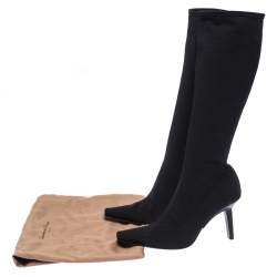 Pre Owned Sergio Rossi Black Stretch Fabric Knee Length Boots Size 38