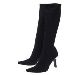 Pre Owned Sergio Rossi Black Stretch Fabric Knee Length Boots Size 38