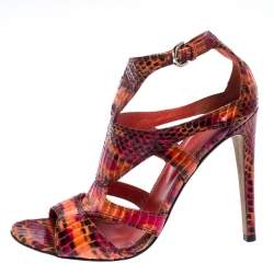Pre Owned Sergio Rossi Multicolor Snakeskin Peep Toe Cage Sandals Size 38