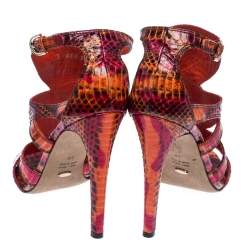 Pre Owned Sergio Rossi Multicolor Snakeskin Peep Toe Cage Sandals Size 38