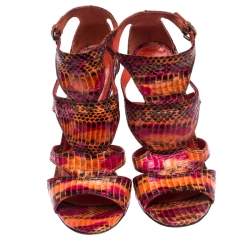 Pre Owned Sergio Rossi Multicolor Snakeskin Peep Toe Cage Sandals Size 38