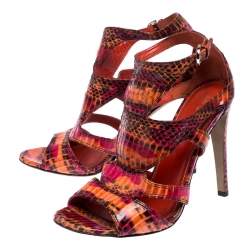 Pre Owned Sergio Rossi Multicolor Snakeskin Peep Toe Cage Sandals Size 38