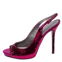 Pre Owned Sergio Rossi Pink Sequin Embellished Satin Peep Toe Slingback Sandals Size 38