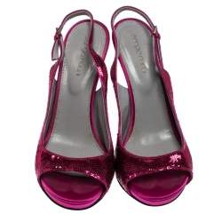 Pre Owned Sergio Rossi Pink Sequin Embellished Satin Peep Toe Slingback Sandals Size 38