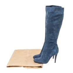 Pre Owned حذاء بوت سيرجيو روسي متصف ساق مقدمة مستديرة نوبوك أزرق مقاس 36