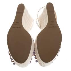 Pre Owned صندل سيرجيو روسي كعب روكي سير تي جلد وسويدي أبيض لافندر مقاس 39.5