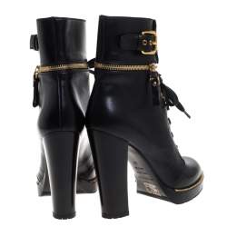 Pre Owned Sergio Rossi Black Leather Zip and Buckle Ankle Boots Size 39