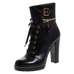 Pre Owned Sergio Rossi Black Leather Zip and Buckle Ankle Boots Size 39