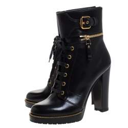 Pre Owned Sergio Rossi Black Leather Zip and Buckle Ankle Boots Size 39