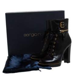 Pre Owned Sergio Rossi Black Leather Zip and Buckle Ankle Boots Size 39