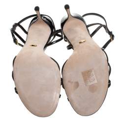 Pre Owned صندل سيرجيو روسي سير كاحل مكعب جلد سيور أسود مقاس 40