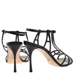 Pre Owned صندل سيرجيو روسي سير كاحل مكعب جلد سيور أسود مقاس 40