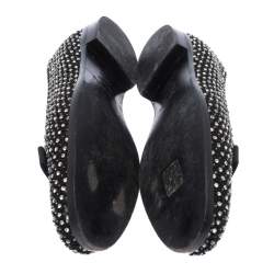 Sergio Rossi Black Crystal Embellished Fabric Bow Detail Flat Loafers Size 36.5