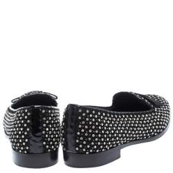 Sergio Rossi Black Crystal Embellished Fabric Bow Detail Flat Loafers Size 36.5